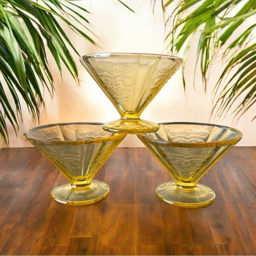 1930s Vintage Federal Glass Madrid Amber Depression Glass Sherbet Cups Set of 3